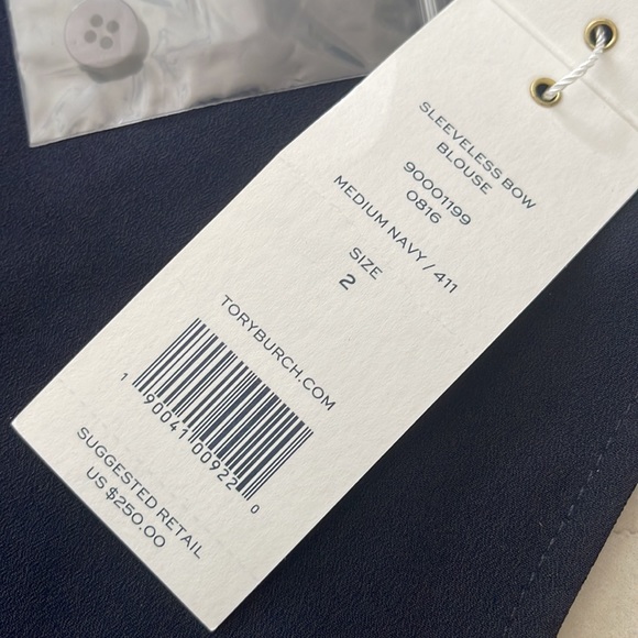 TORY BURCH - SLEEVELESS BOW BLOUSE - Navy Blue - NWT - Picture 9 of 11